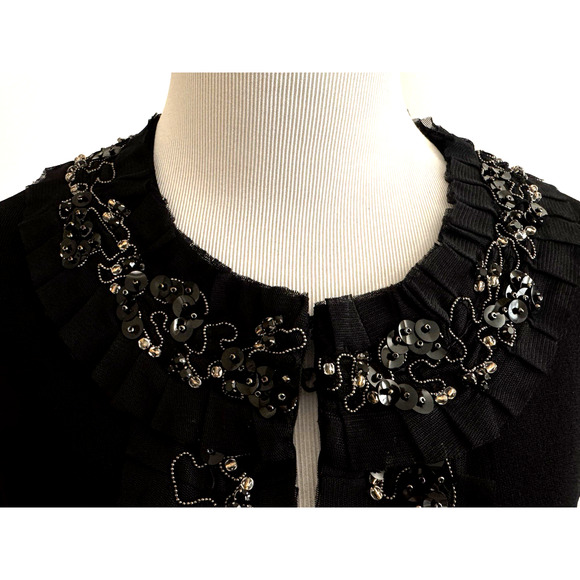 Carlisle Evening Sweater Jacket M Black Knit Bead Sequins Cropped Long Sleeve - Picture 3 of 11